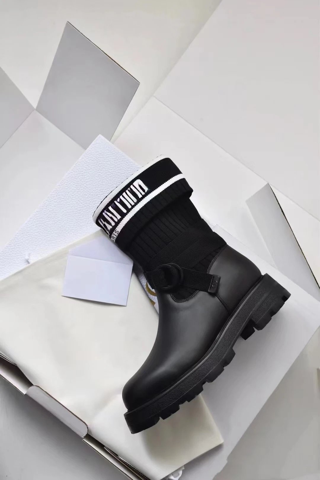 Dior Sock Boots Black Knit-Top Chunky Sole Boots - 4