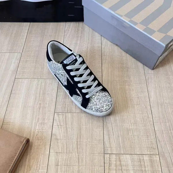 Golden Goose Superstar White Glitter Star Sneakers - 8