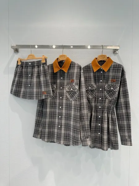 Burberry格纹高腰松紧腰短裙 Gray Plaid Pleated Skirt - 3