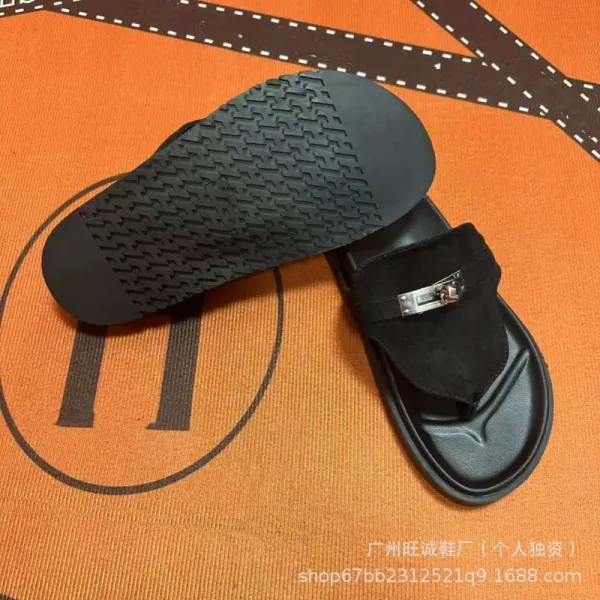 Hermès Oran Slide White and Black Leather Sandals - 12