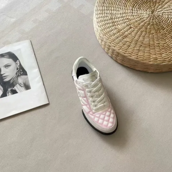 Chanel CC Logo Quilted Sneakers White Pink - 10