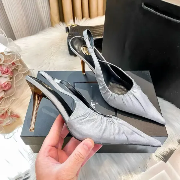 Balenciaga Slingback Pointed-Toe Mules Silver Metallic Heels - 2