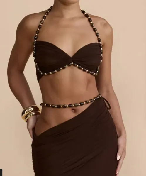 Lime Green Beaded Ruched Two-Piece Set - 5