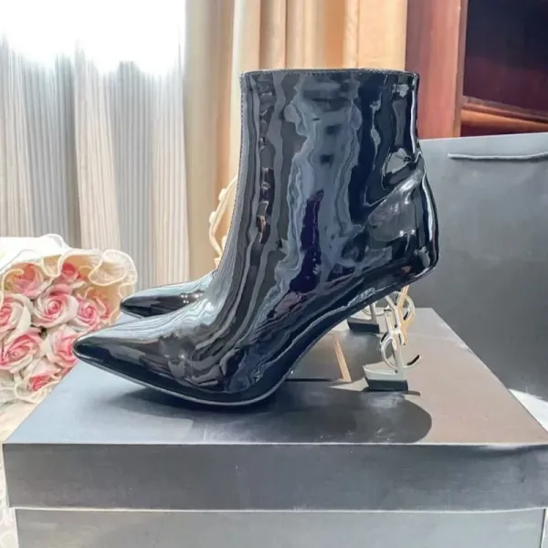 Saint Laurent Opyum Ankle Boots Black Leather Stiletto Heels - 18