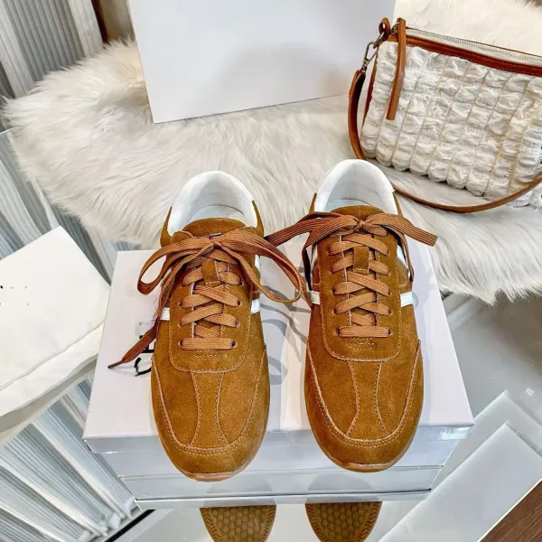 Design Suede Retro Runner Tan White Sneakers - 2