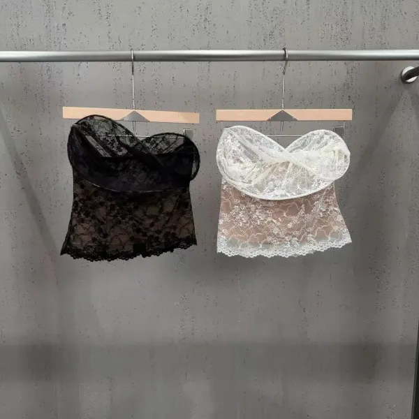 Lace Bustier Top in White and Black - 3
