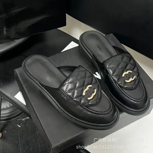 Chanel-inspired Quilted Loafers Black Slip-On Mules - 17