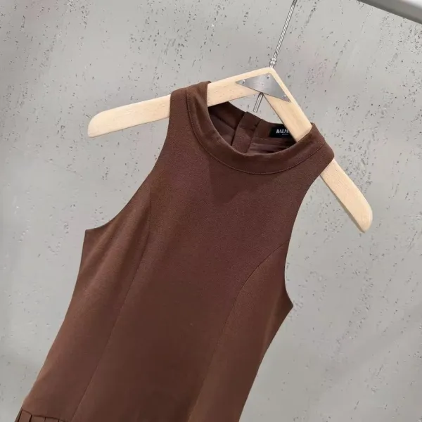 Balenciaga Belted Pleated Mini Dress in Brown and Black - 4