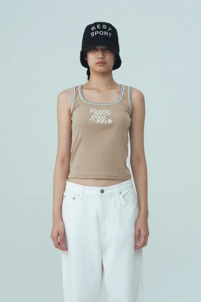 Rest & Recreation Rest & Recre-ation Beige Ribbed Vest-Top - 44