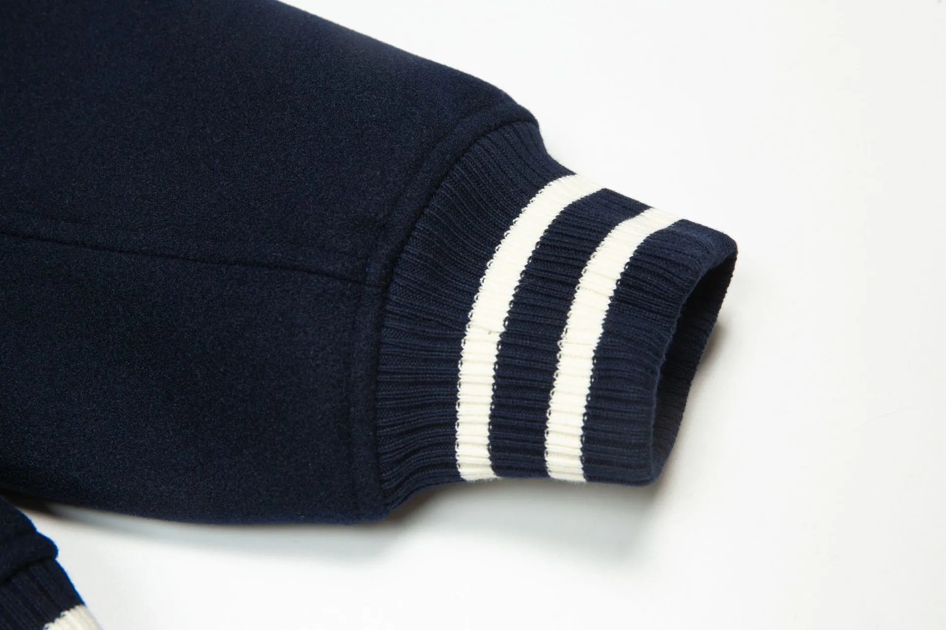Marithe Francois Girbaud Varsity Jacket Navy with White Stripes Outerwear - 17