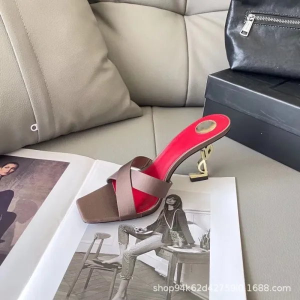 Saint Laurent Satin Mule in Bronze Block Heel Sandals - 15