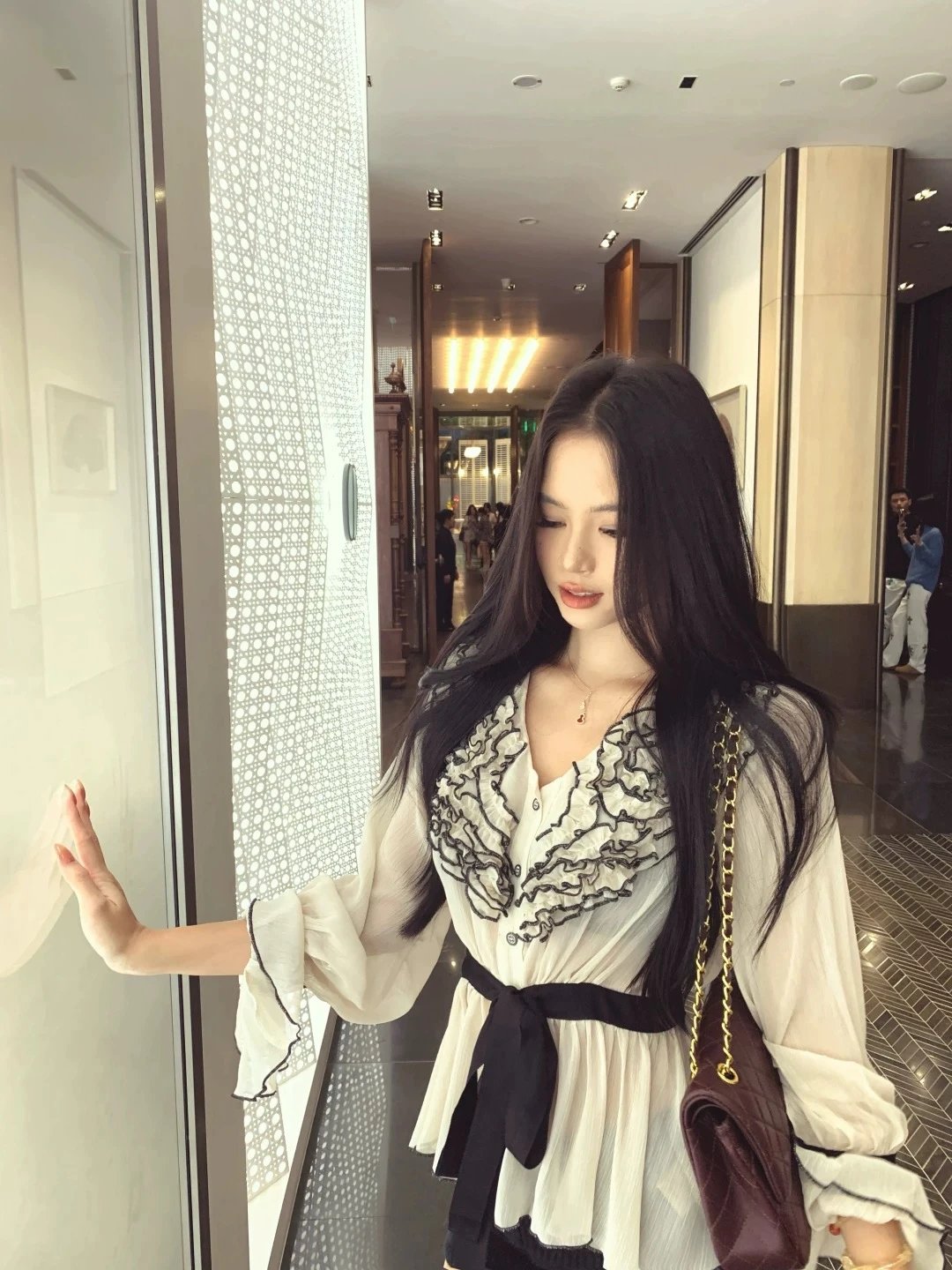Saint Tears Embroidered Floral Collar Blouse in Cream with Black Ribbon - 6