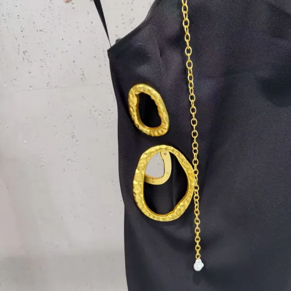 Saint Tears Gold Ring-Embellished Black Slip Dress - 4