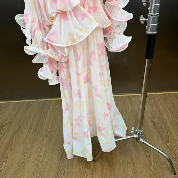 WOMANBY A VOYVES Ruffled Tiered Tie-Dye Maxi Dress - 16