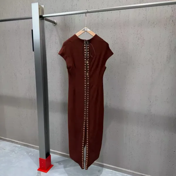 Valentino Garavani Rockstud Lace-Up Midi Dress Black and Burgundy - 16