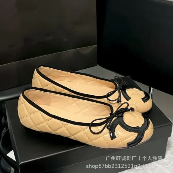 Chanel Ballerina Flats White Quilted Leather with Black Bow Detail - 14