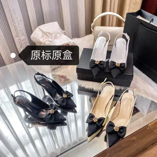 Dior J'Adior Slingback Heels Black Bow White Leather - 2