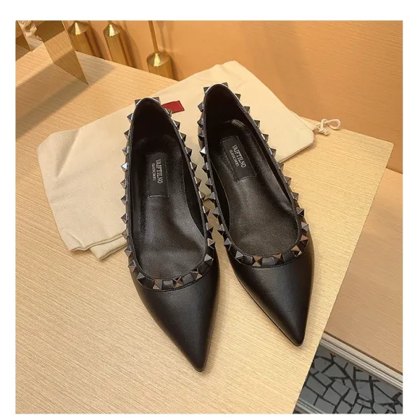 Valentino Garavani Rockstud Pointed-Toe Flats White Leather Shoes - 46