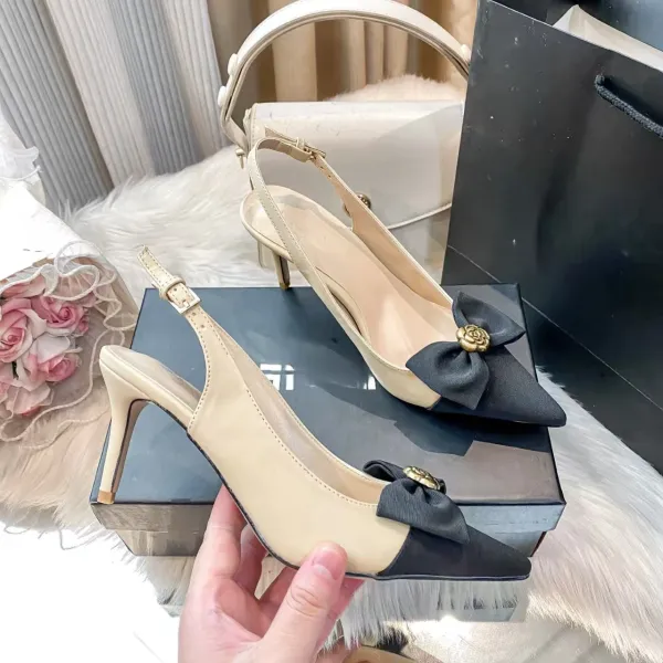 Dior J'Adior Slingback Heels Black Bow White Leather - 6