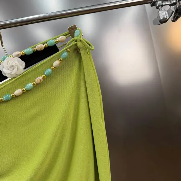 Lime Green Beaded Ruched Two-Piece Set - 15