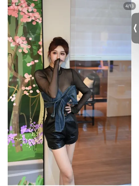 Off-White Denim Bow Mesh Top Blue/Black - 6