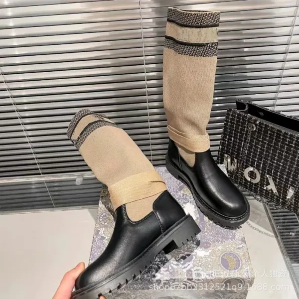 Off-White x Missoni Collaboration Logo Print Knee Boots Black/Beige - 17