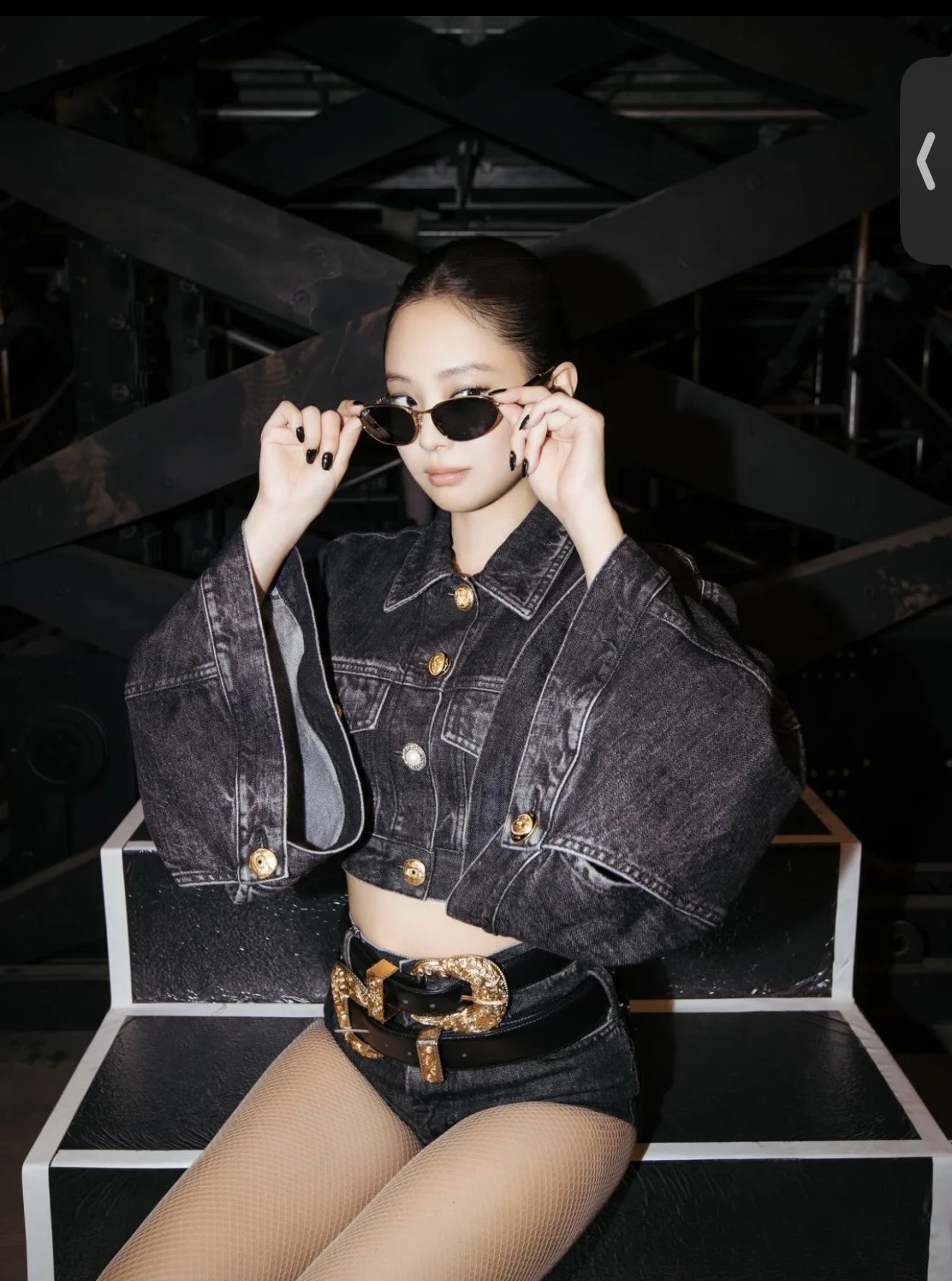 Versace Jeans Couture Cropped Denim Jacket with Gold Hardware in Acid Wash Gray - 6