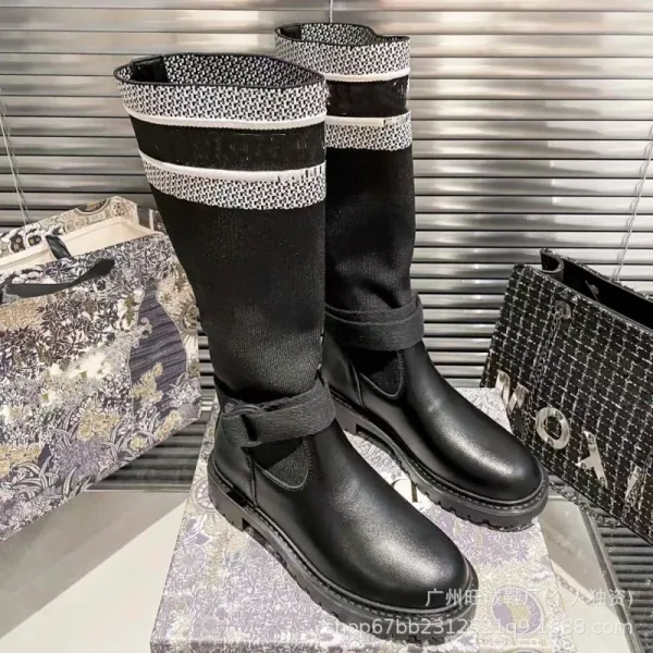 Off-White x Missoni Collaboration Logo Print Knee Boots Black/Beige - 22