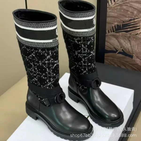 Off-White x Missoni Collaboration Logo Print Knee Boots Black/Beige - 26