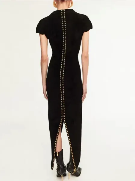 Valentino Garavani Rockstud Lace-Up Midi Dress Black and Burgundy - 2