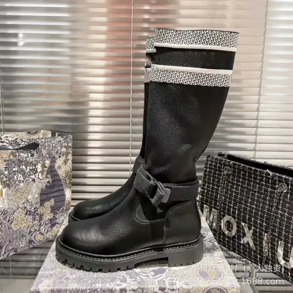 Off-White x Missoni Collaboration Logo Print Knee Boots Black/Beige - 24