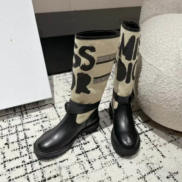 Off-White x Missoni Collaboration Logo Print Knee Boots Black/Beige - 32