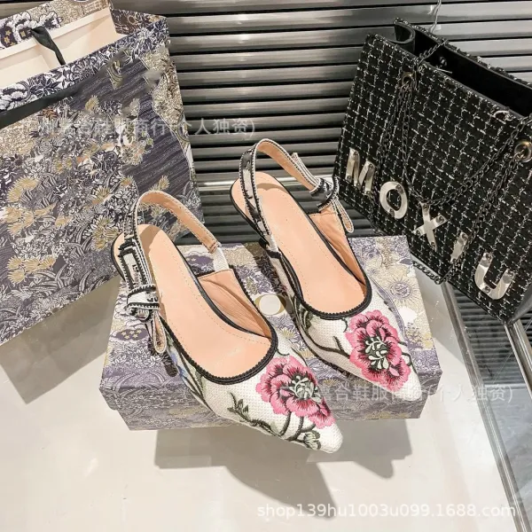 Dior J'Adior Slingback Heels Multicolor Floral Embroidered Pointed-Toe Pumps - 27