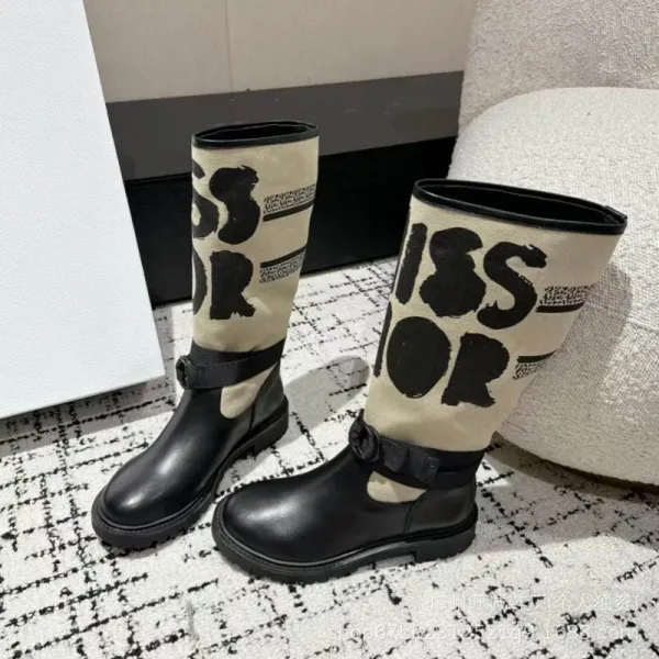 Off-White x Missoni Collaboration Logo Print Knee Boots Black/Beige - 33