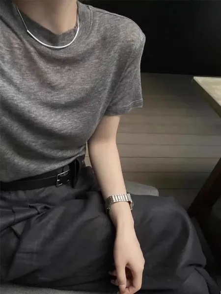 Design Ribbed Crewneck T-Shirt Olive Green T-Shirt - 3
