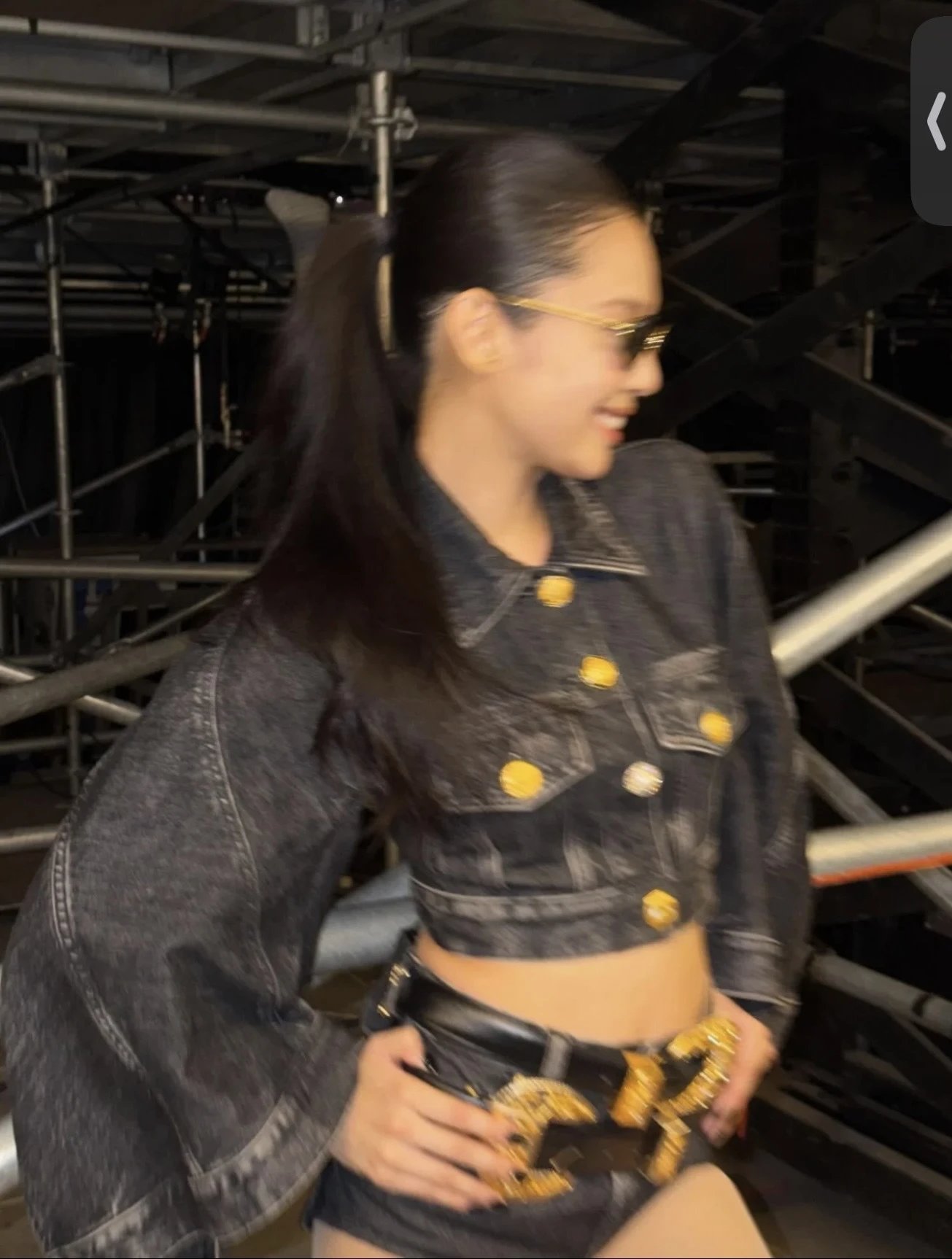 Versace Jeans Couture Cropped Denim Jacket with Gold Hardware in Acid Wash Gray - 4