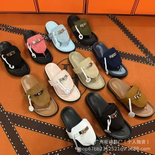 Hermès Oran Slide White and Black Leather Sandals - 3