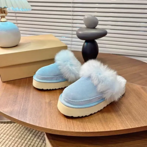 UGG Fluff Platform Slippers Beige Faux Fur Slippers - 4