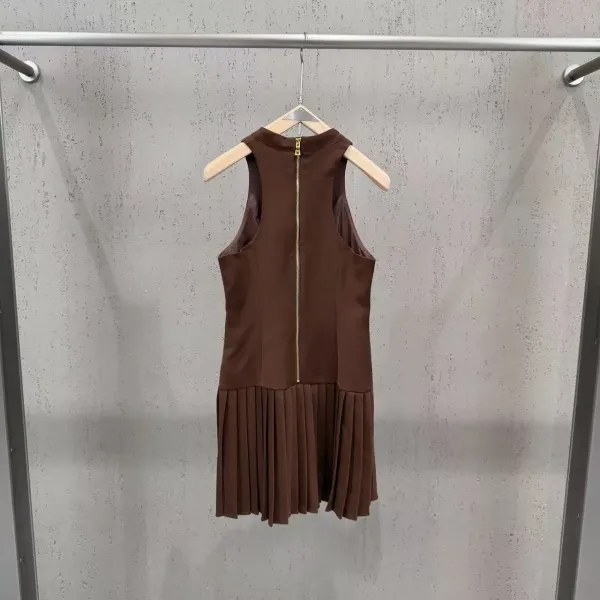 Balenciaga Belted Pleated Mini Dress in Brown and Black - 6