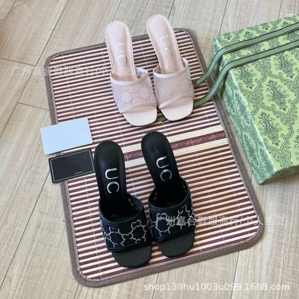 Gucci Marmont Slide Sandals Beige Mesh Heeled Slippers - 2