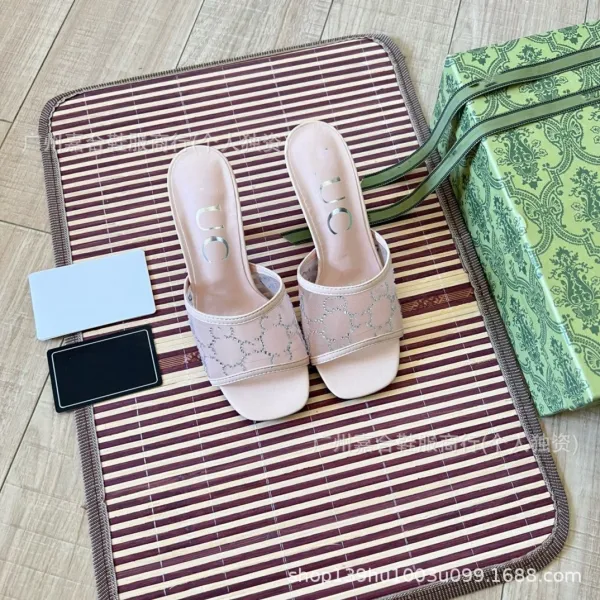 Gucci Marmont Slide Sandals Beige Mesh Heeled Slippers - 10