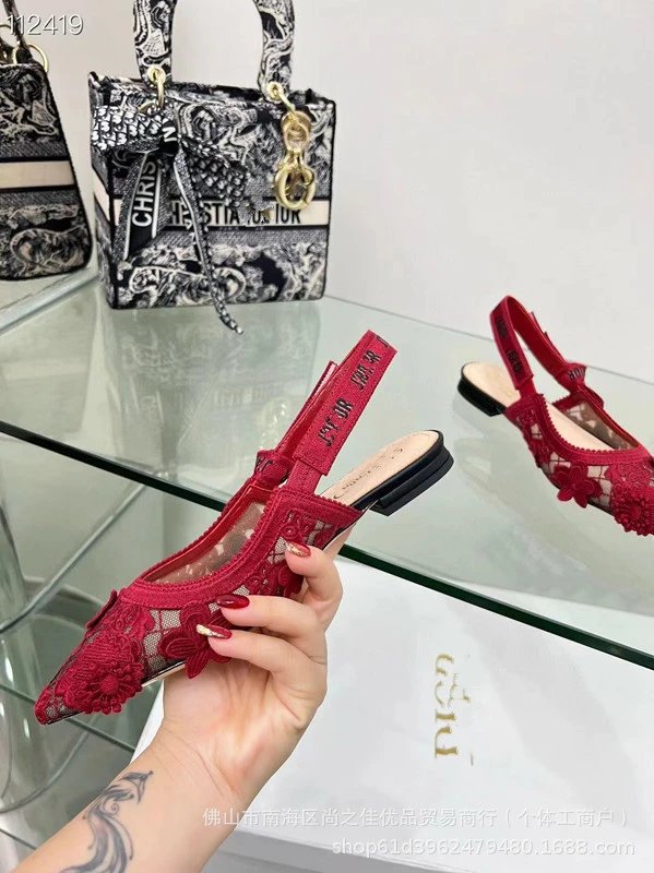 Dior J'Adior Lace Embellished Red Slingback Heels - 5