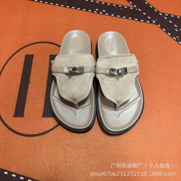 Hermès Oran Slide White and Black Leather Sandals - 16
