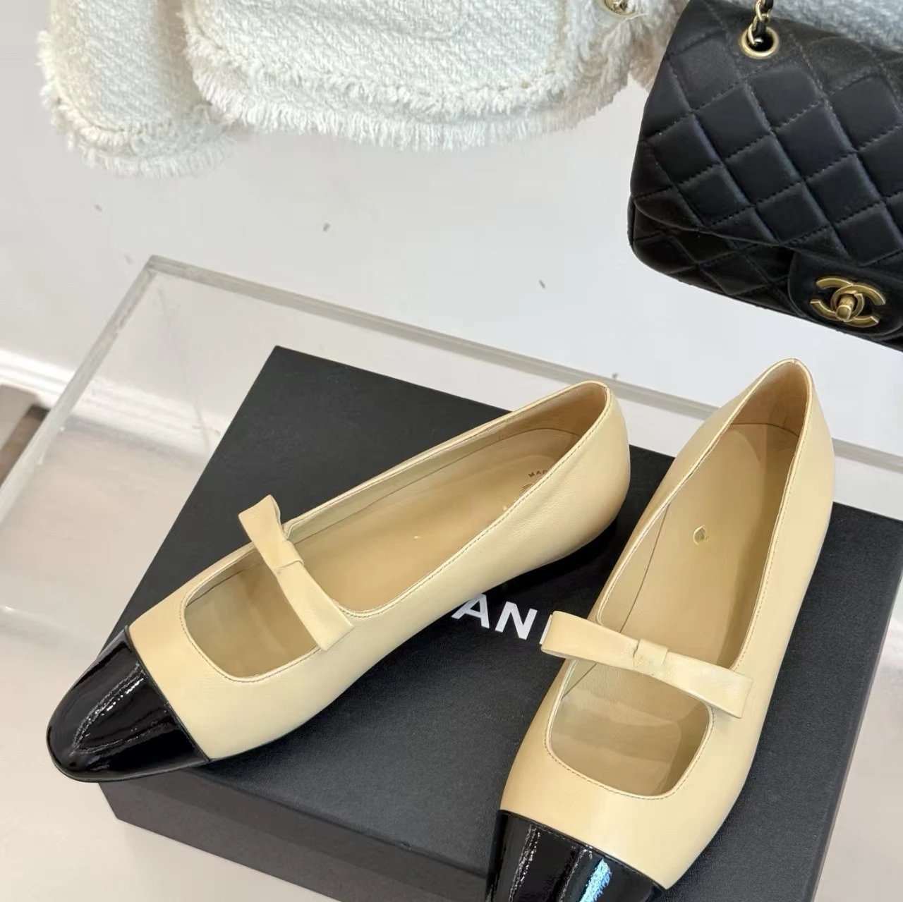 Chanel Two-Tone Patent Cap-Toe Flats Black - 4