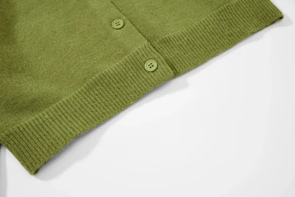 Mian Litt Olive Green Cropped Knit Cardigan - 34