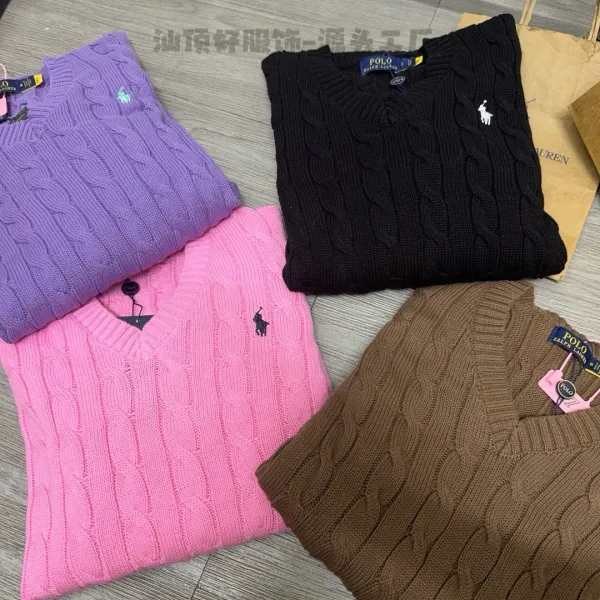 Ralph Lauren Cable Knit V-Neck Sweater White - 6