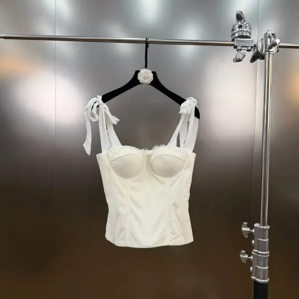 Chanel White Corset Top with Camellia Flower Detail - 4