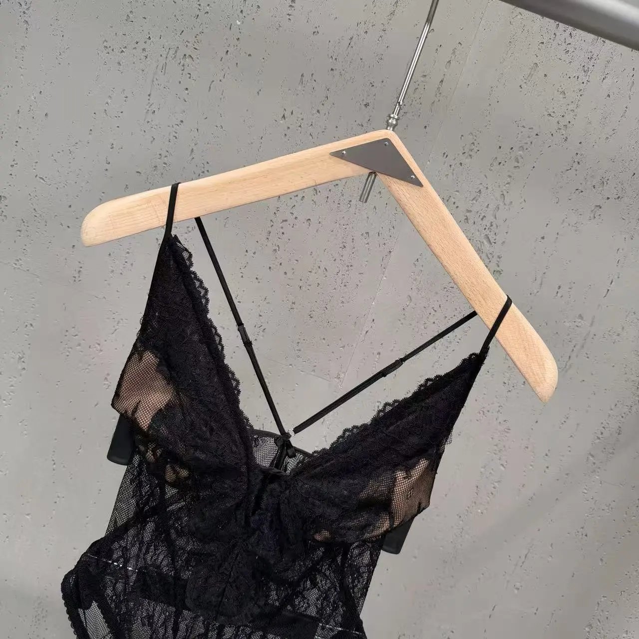 Black Lace Sheer Bodysuit with Crisscross Straps Underwear - 4