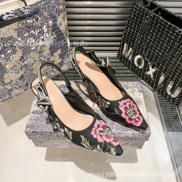 Dior J'Adior Slingback Heels Multicolor Floral Embroidered Pointed-Toe Pumps - 24