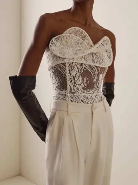 Lace Bustier Top in White and Black - 2